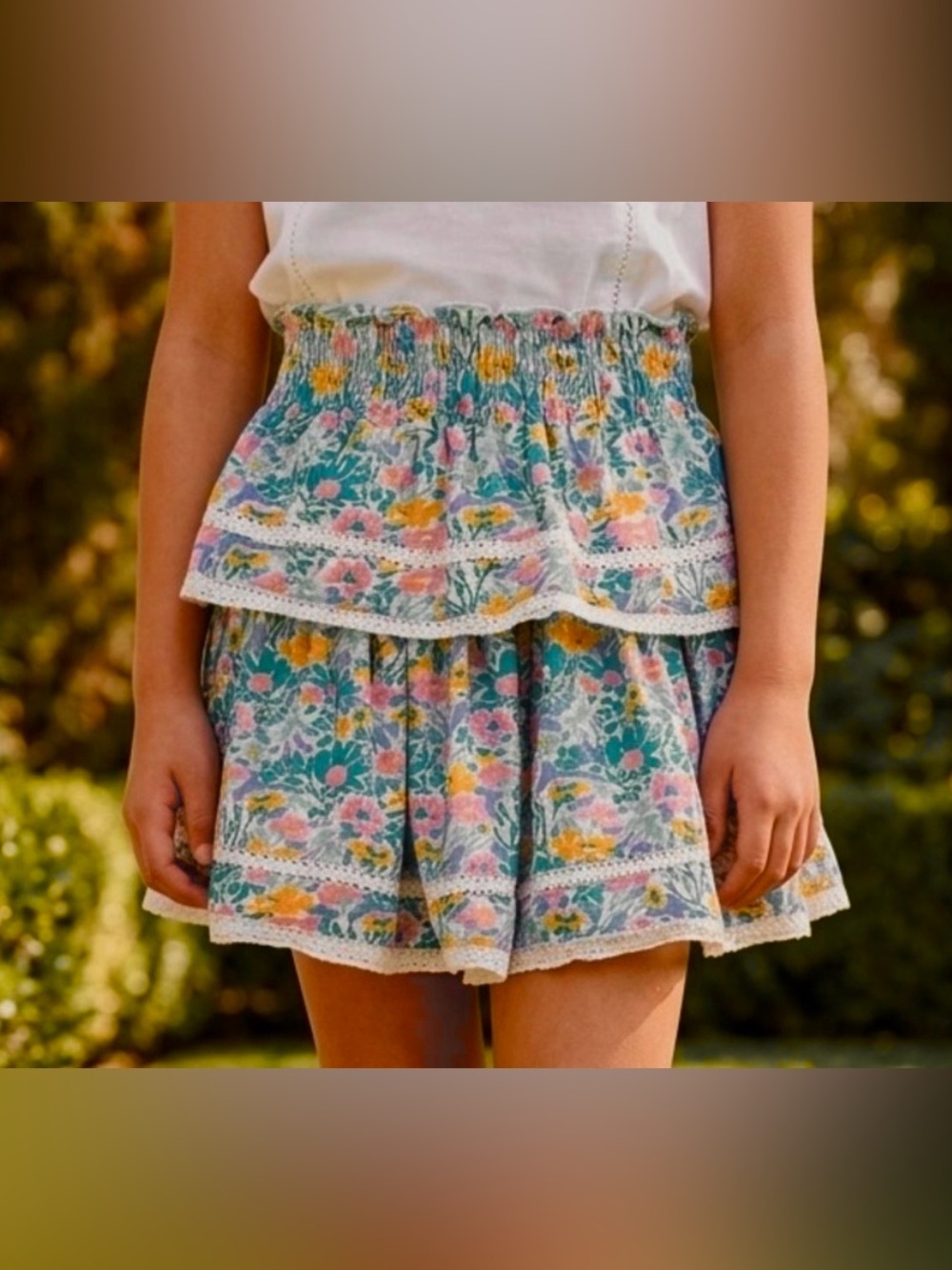 Eyelet & Ivy Leighton Skirt Girl’s 6 S  multicolor floral cotton Lace Ruffle